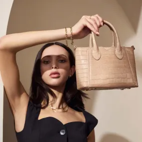 Isabel Bernard Honoré Cloe Mini Croco Beige Kalfsleren Handtas